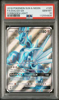 2018 POKEMON SUN & MOON FORBIDDEN LIGHT #125 FULL ART/DIALGA GX PSA 10 - Image 1