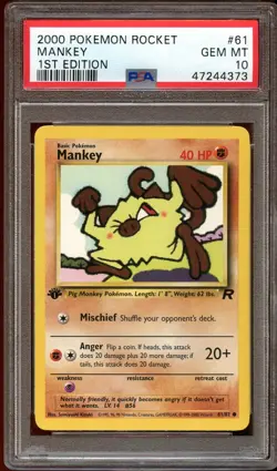 PSA 10 GEM MINT Mankey 61/82 Team Rocket 1ST EDITION Pokemon Card - Image 1