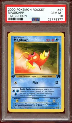 PSA 10 GEM MINT Magikarp 47/82 Team Rocket 1ST EDITION Pokemon Card - Image 1