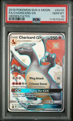 2019 POKEMON SUN & MOON HIDDEN FATES #SV49 FULL ART/CHARIZARD GX PSA 10 - Image 1