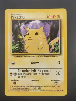 Pokemon Pikachu 1999 base set 58/102 30 HP Rare Vintage English TCG Card - Image 1