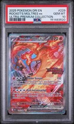 Pokemon TCG Team Rockets Moltres EX Card 229/182 Destined Rivals Stamp Promo - Image 1
