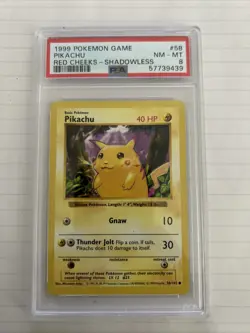 1999 Pokemon Game Pikachu Red Cheeks Shadowless #58 NM-MT PSA 8 - Image 1