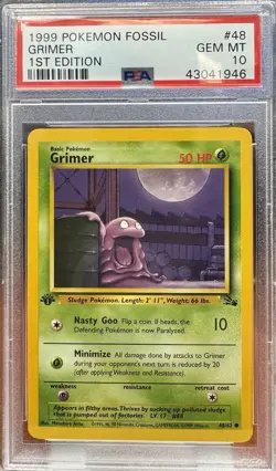 1999 POKEMON FOSSIL 1ST ED GRIMER #48 PSA 10 - Image 1