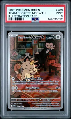 2025 POKEMON DRI EN-DESTINED RIVALS ILLUSTRATION RARE TEAM ROCKET'S MEOWTH PSA 9 - Image 1