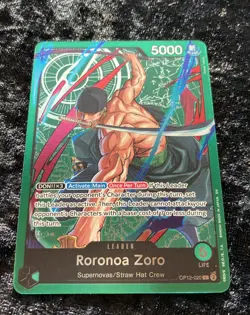 Roronoa Zoro OP12-020 ONE PIECE Tcg Card Game NM GREEN FOIL Leader - Image 2
