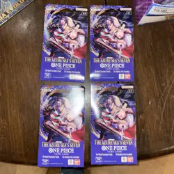 4 x One Piece OP14 - THE AZURE SEA’S SEVEN - Sleeved Blister Booster Packs Lot - Image 1