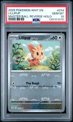 2025 POKEMON WHT EN-WHITE FLARE MASTER BALL REVERSE HOLO #074 LILLIPUP PSA 10 - Image 1