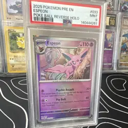 Pokemon Espeon 033/131 Prismatic Evolutions Rare Reverse Holo PSA 9 English - Image 2