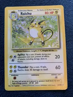 base set 14/102 raichu pokemon card vintage - damaged/HP - Image 1