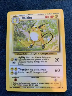 base set 14/102 raichu pokemon card vintage - damaged/HP - Image 1