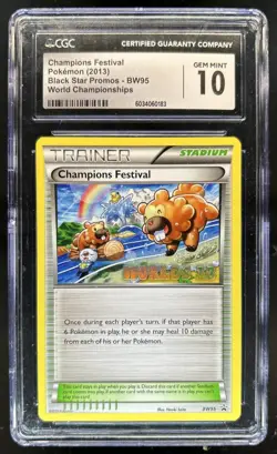 2013 Pokemon BW Black Star Promos Champions Festival World #BW95 CGC 10 Gem Mint - Image 1