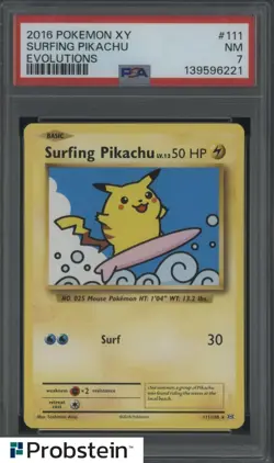 2016 Pokemon XY Evolutions #111 Surfing Pikachu PSA 7 NM - Image 1
