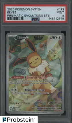 #2 2025 Pokemon SVP En Prismatic Evolutions ETB #173 Eevee PSA 9 MINT Holo - Image 1