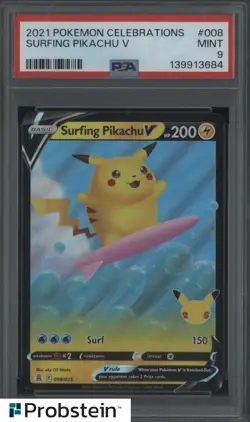 2021 Pokemon Celebrations #008 Surfing Pikachu V PSA 9 MINT - Image 1