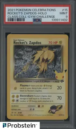 2021 Pokemon Celebrations Classic Coll Gym Challenge Rocket's Zapdos Holo PSA 9 - Image 1