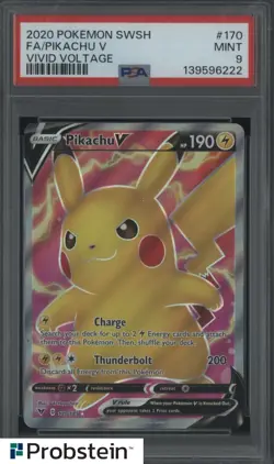 2020 Pokemon SWSH Vivid Voltage #170 FA Pikachu V PSA 9 MINT - Image 1