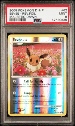 2008 POKEMON DIAMOND & PEARL MAJESTIC DAWN #62 EEVEE REVERSE FOIL PSA 9 - Image 1