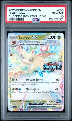 Pokemon PSA 10 Prismatic Evolutions Surprise Box Stamp Leafeon EX 006/131 - Image 1