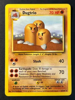 Dugtrio 19/102 Base Set WOTC Unlimited Rare - Pokemon Card E Near Mint - Image 1