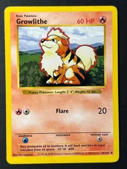 Growlithe 28/102 Shadowless Base Set - Pokemon Card WOTC LP - Image 1