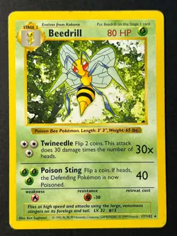 Beedrill 17/102 Shadowless Rare Base Set - Pokemon Card WOTC MP - Image 4