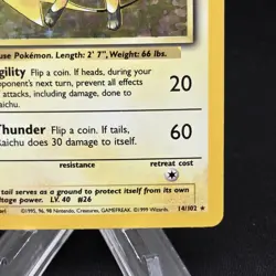 1999 Pokemon Base Set Unlimited Raichu Holo Rare Card 14/102 WOTC MP - Image 3