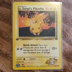 Pokemon Lt. Surge's Pikachu 84/132 Gym Challenge 1st Edition 40 HP Basic English - Image 1