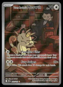 Pokemon Cards Team Rocket's Meowth 203/182 Destined Rivals Illustration Rare NM - Image 1