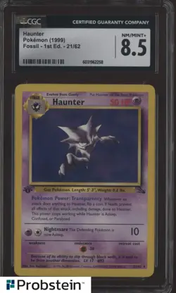 1999 Pokemon Fossil 1st Edition #21/62 Haunter CGC 8.5 NM-MT+ - Image 1