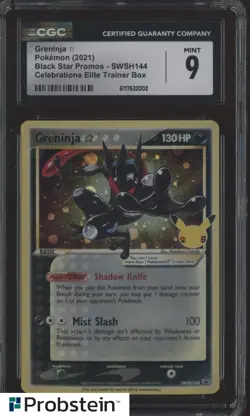 2021 Pokemon SWSH BSP Celebrations ETB #144 Greninja Gold Star CGC 9 - Image 1