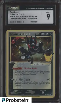2021 Pokemon SWSH BSP Celebrations ETB #144 Greninja Gold Star CGC 9 - Image 1