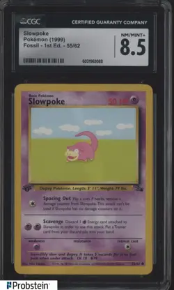 1999 Pokemon Fossil 1st Editon #55/62 Slowpoke CGC 8.5 - Image 1