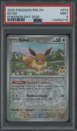 2025 Pokemon Pre En Pokemon Day 2025 #074 Eevee PSA 9 MINT - Image 1