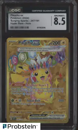 2024 Pokemon SSP EN Hyper Rare #247 Pikachu ex CGC 8.5 NM-MT+ - Image 1