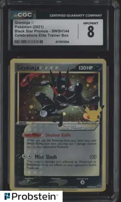 2021 Pokemon SWSH BSP Celebrations ETB #144 Greninja Gold Star CGC 8 - Image 1