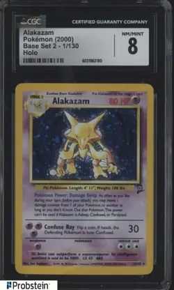 2000 Pokemon Base Set 2 #1/130 Alakazam Holo CGC 8 NM-MT - Image 1