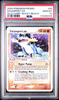 2004 POKEMON WORLD CHAMPIONSHIPS PROMO ROCKY BEACH #95 SWAMPERT EX PSA 10 - Image 1