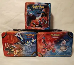 Pokemon Empty Tin Lot Of 3 Groudon Kyogre Magearna Volcanion Mega Gengar - Image 1