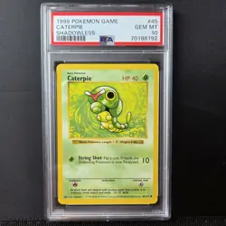 PSA GEM MT 10 - 1999 Unlimited Base SHADOWLESS Pokemon Card - CATERPIE 45/102 - Image 1