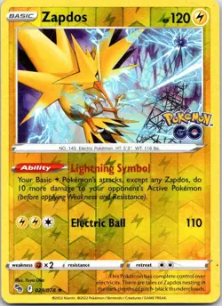 Zapdos 029/078 Holo Rare Pokemon GO Pokemon Reverse Holo HP - Image 1