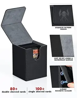 Card Deck Box for MTG Yugioh TCG, Card Storage Box with Dividers Holds A-Black - Image 4