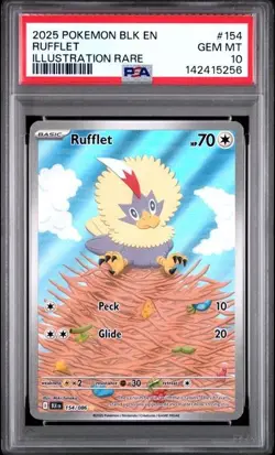 2025 Pokemon Black Bolt #154 - Rufflet 154/086 - Illustration Rare - PSA 10 - Image 1