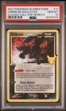 Pokemon TCG Umbreon Gold Star 17/17 Celebrations Classic Collection PSA 10 - Image 1
