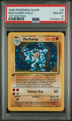 PSA 8 Machamp Pokemon Card 1st Edition Holo WOTC 8/102 Base Set Rare Vintage NEW - Image 1