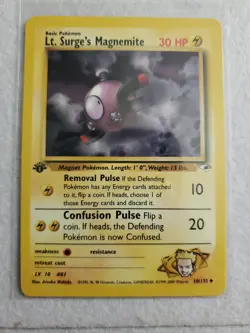 Lt. Surge's Magnemite 50/132 1st Edition Gym Heroes Pokemon Card - Image 1