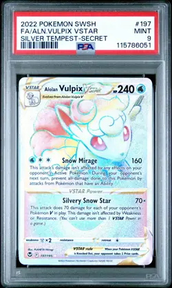 2022 Pokemon Silver Tempest Alolan Vulpix Vstar Secret #197 PSA 9 - Image 1