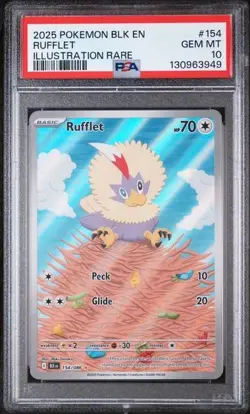 2025 Pokemon Black Bolt Rufflet Illustration Rare #154 PSA 10 - Image 1