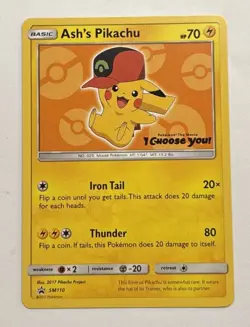 ASH'S PIKACHU 110 2017 POKEMON I CHOOSE YOU BLACK STAR PROMO SM110 SUN & MOON LP - Image 1