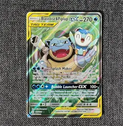 Pokemon TCG SM Cosmic Eclipse Blastoise Piplup GX 215/236 Tag Team Alt Art NM - Image 1